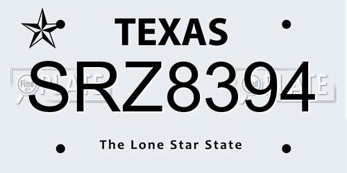 SRZ8394 Texas License Plate