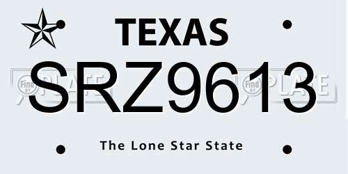 SRZ9613 Texas License Plate
