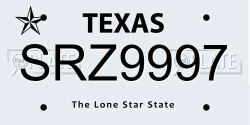 SRZ9997 Texas License Plate