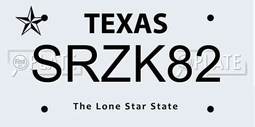 SRZK82 Texas License Plate