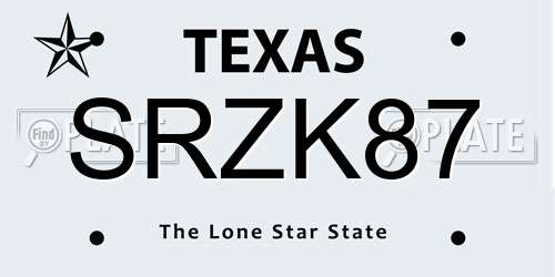 SRZK87 Texas License Plate