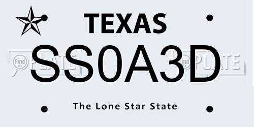 SS0A3D Texas License Plate