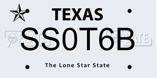 SS0T6B Texas License Plate