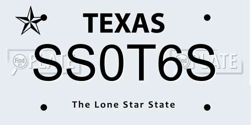 SS0T6S Texas License Plate