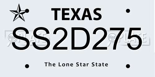 SS2D275 Texas License Plate