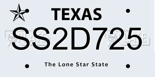 SS2D725 Texas License Plate