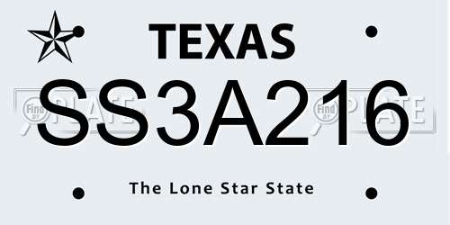 SS3A216 Texas License Plate