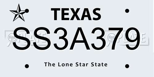 SS3A379 Texas License Plate