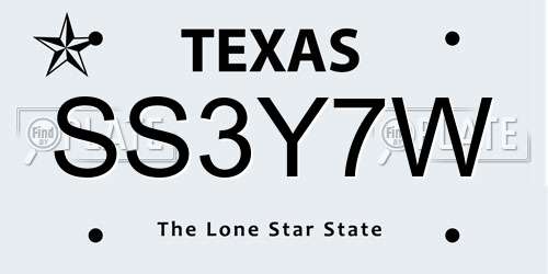 SS3Y7W Texas License Plate