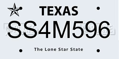 SS4M596 Texas License Plate
