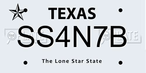 SS4N7B Texas License Plate