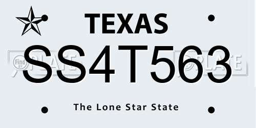SS4T563 Texas License Plate