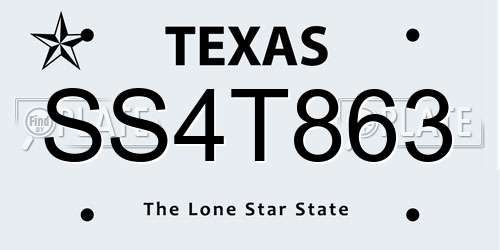 SS4T863 Texas License Plate