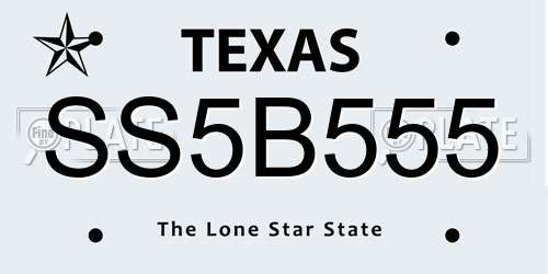 SS5B555 Texas License Plate