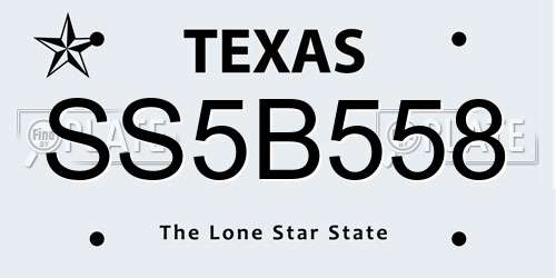 SS5B558 Texas License Plate