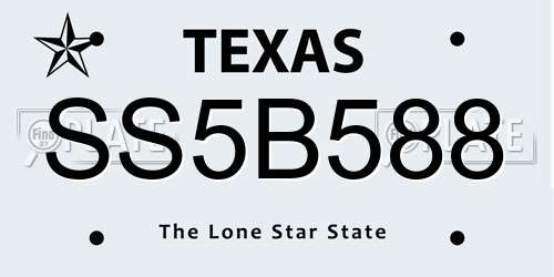 SS5B588 Texas License Plate