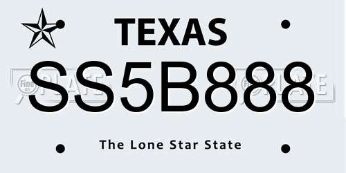 SS5B888 Texas License Plate