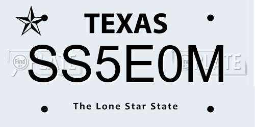 SS5E0M Texas License Plate