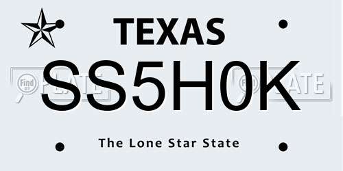 SS5H0K Texas License Plate