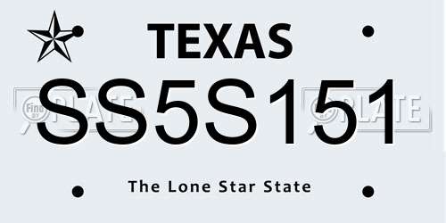 SS5S151 Texas License Plate