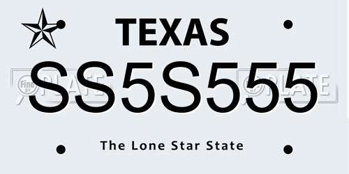 SS5S555 Texas License Plate