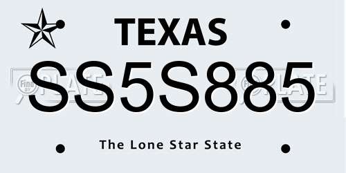 SS5S885 Texas License Plate