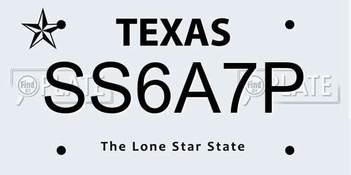 SS6A7P Texas License Plate