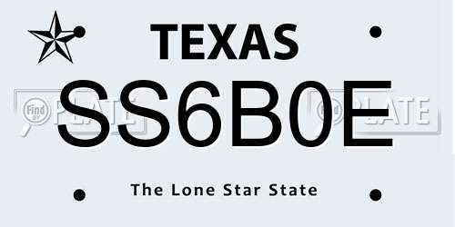SS6B0E Texas License Plate