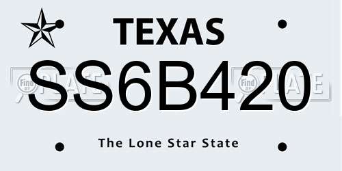 SS6B420 Texas License Plate