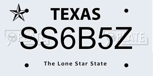 SS6B5Z Texas License Plate