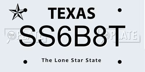 SS6B8T Texas License Plate