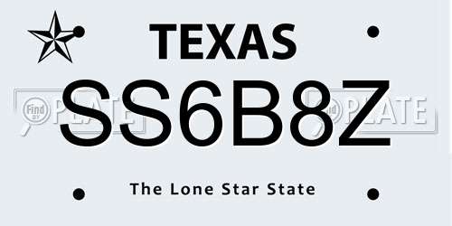SS6B8Z Texas License Plate