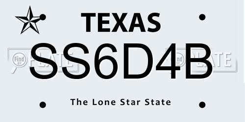 SS6D4B Texas License Plate
