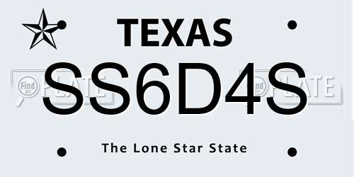 SS6D4S Texas License Plate