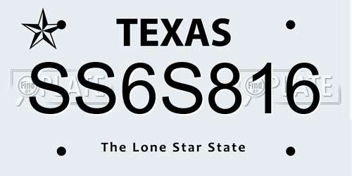 SS6S816 Texas License Plate