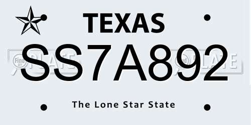 SS7A892 Texas License Plate