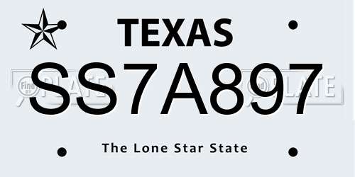 SS7A897 Texas License Plate