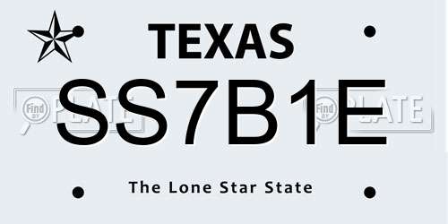 SS7B1E Texas License Plate