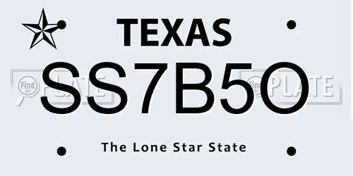 SS7B5O Texas License Plate