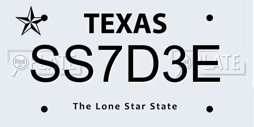 SS7D3E Texas License Plate