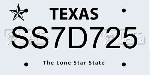 SS7D725 Texas License Plate