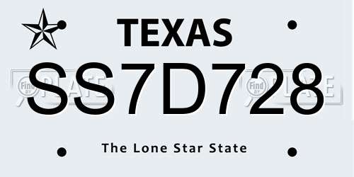 SS7D728 Texas License Plate