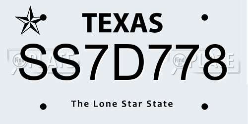 SS7D778 Texas License Plate