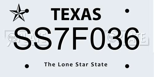 SS7F036 Texas License Plate
