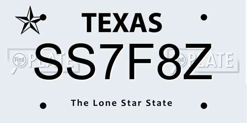 SS7F8Z Texas License Plate