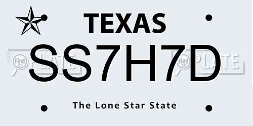SS7H7D Texas License Plate