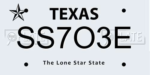 SS7O3E Texas License Plate