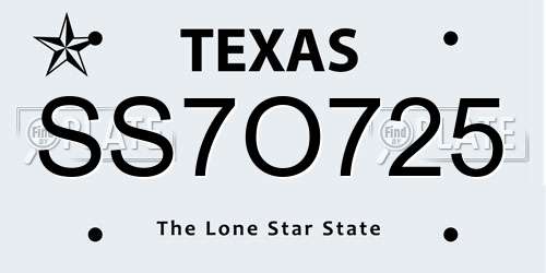 SS7O725 Texas License Plate