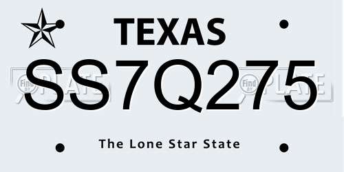 SS7Q275 Texas License Plate