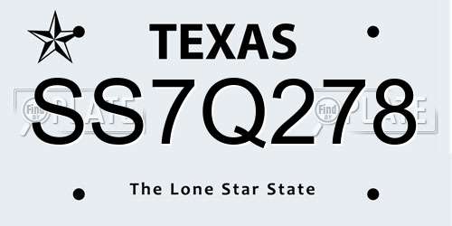 SS7Q278 Texas License Plate